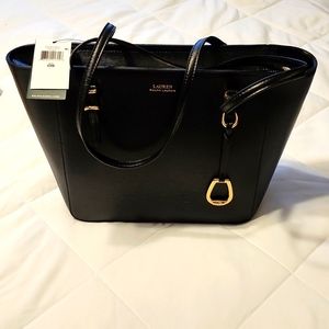 NEW WITH TAGS - Ralph Lauren black leather carryover bag